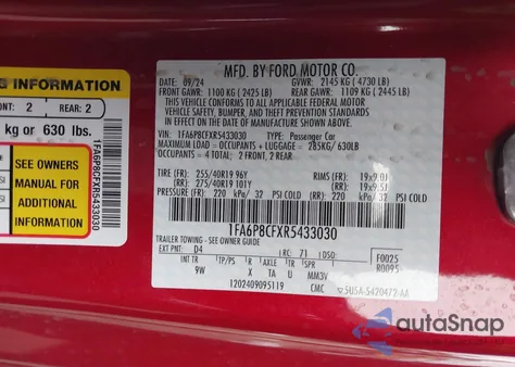 2024 Ford Mustang Gt Premium Fastback z USA, uszkodzony, nr VIN 1FA6P8CFXR5433030